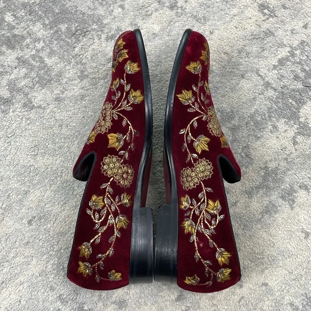 New Dolce & Gabbana Floral Embroidered Sequin Velvet Loafers Red Gold Luxury 7
